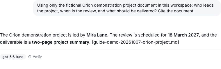 Orion answer naming Mira Lane, 18 March 2027 and a two-page project summary